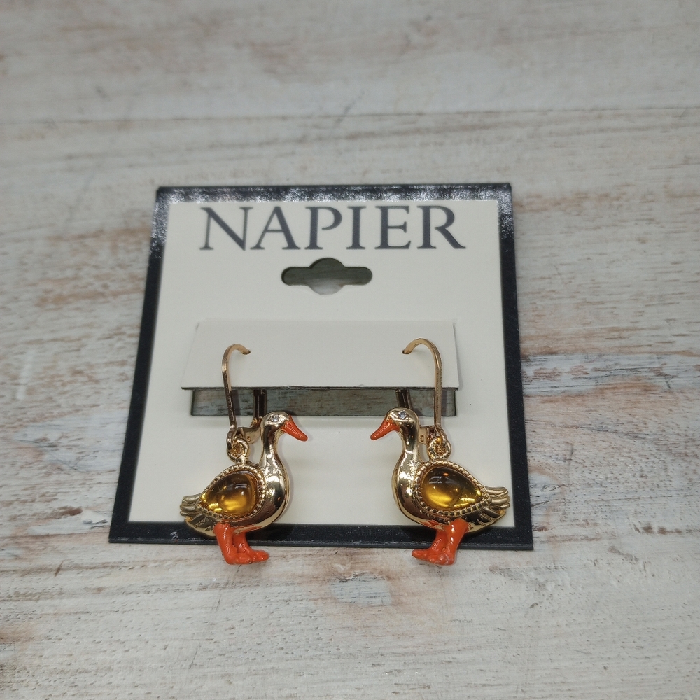 Napier Goldtone Duck Earrings